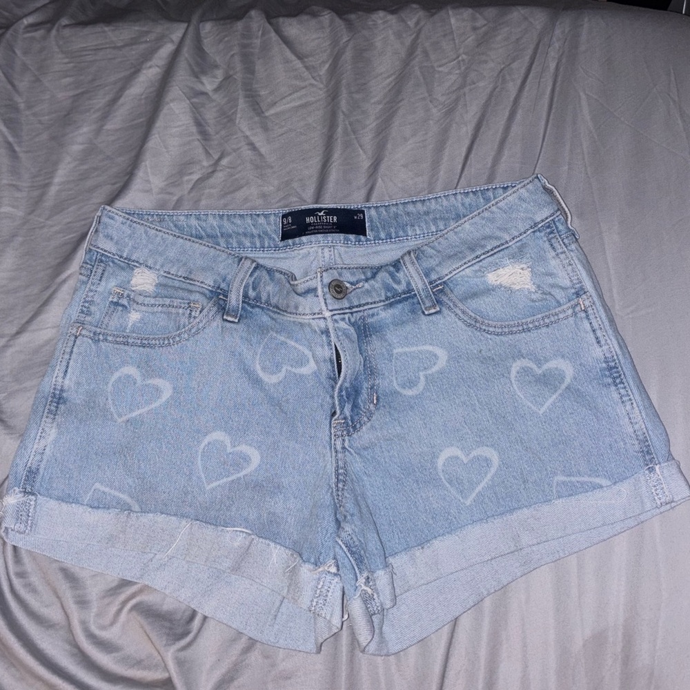 Hollister Light Blue Heart Jean Shorts